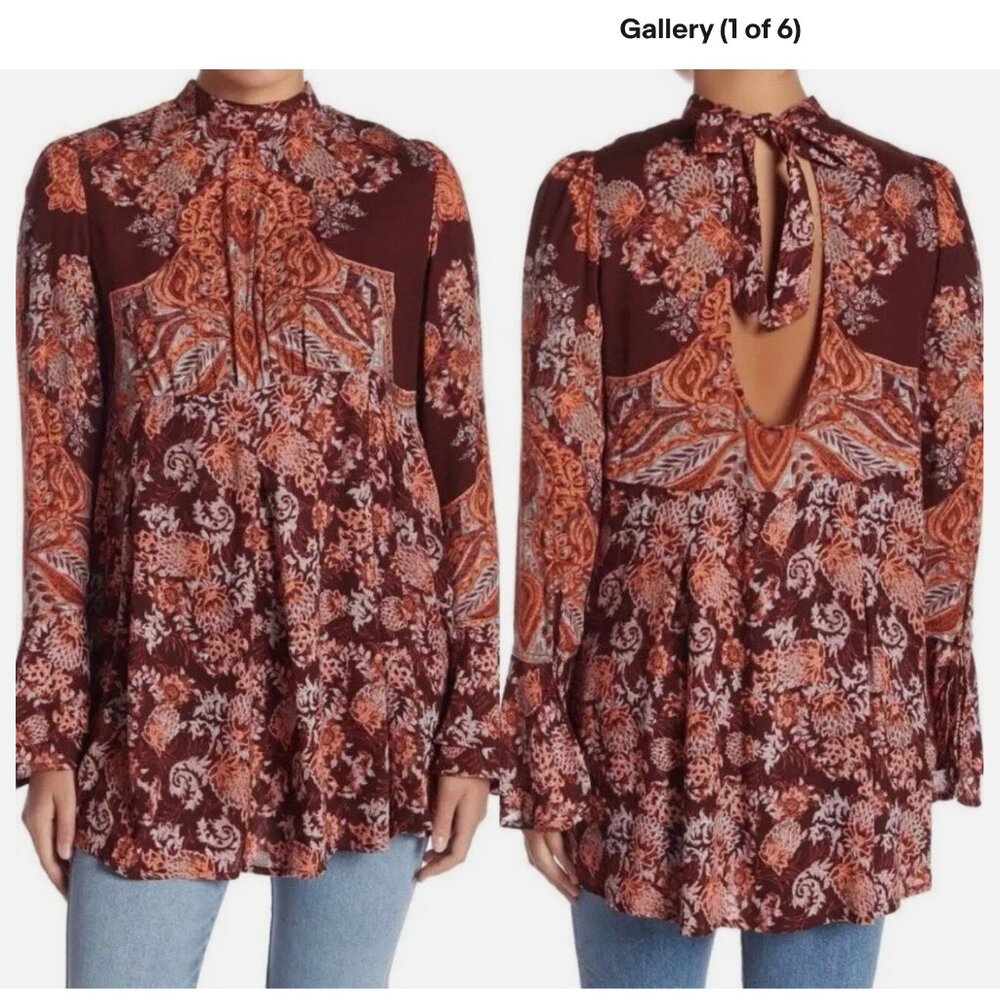 Free People Floral Tunic Mock Neck